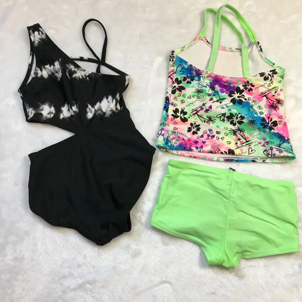 OP and More Than Magic Bathing Suits Little Girls Size XS (4-5) Black,‎ Bright